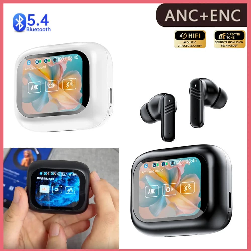 ENC + ANC Bluetooth 5.4 Headphones Inear Full Touch Screen Wireless Headphones HiFi Stereo Sports Headphones