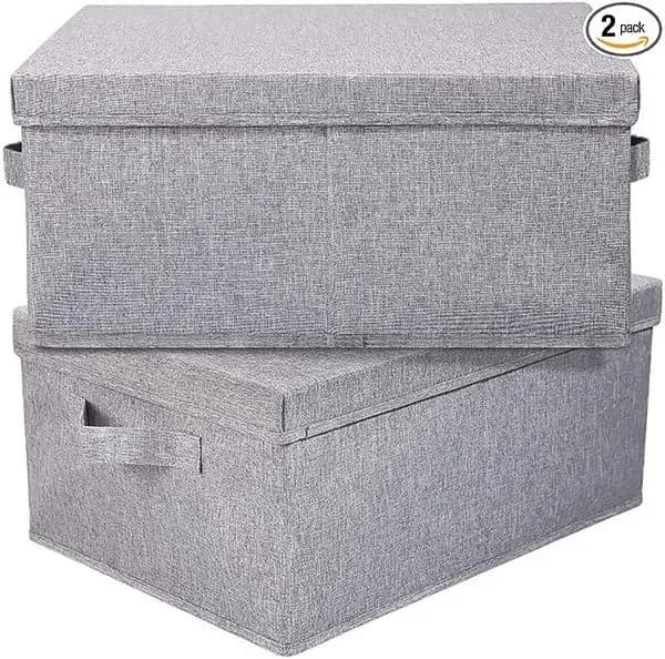 Contenitori Pieghevoli in Lino con Coperchi, Set da 2, Scatole Portaoggetti con Maniglie e Struttura Robusta