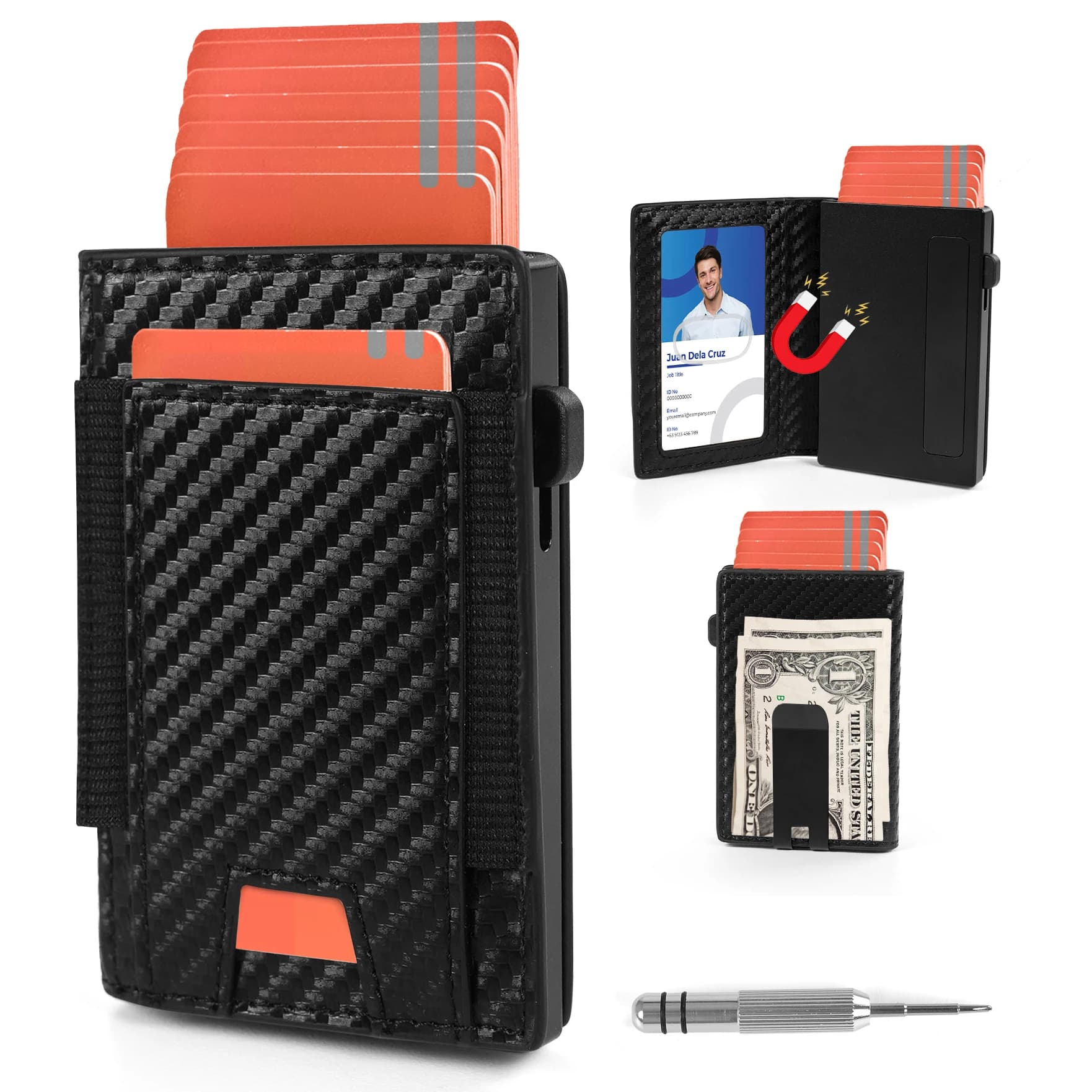 Portafoglio con blocco Rfid per uomo Scatola porta carte in alluminio pop-up corta bifold sottile con custodia ID Confezione regalo con fermasoldi in metallo magnetica