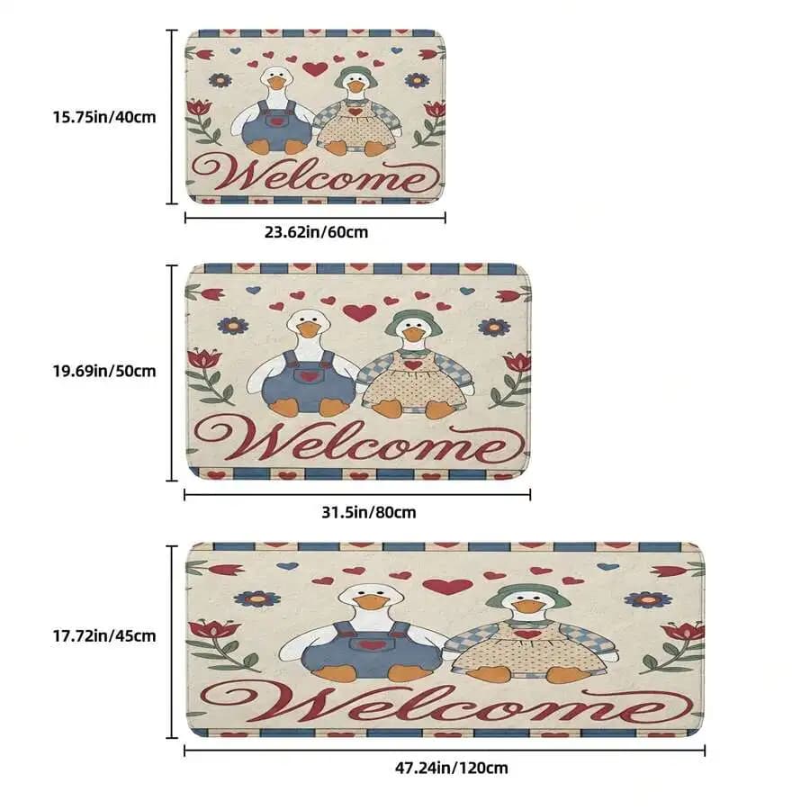Vintage Goose Welcome Doormat Flannel Rug Washable Entryway Kitchen Living Room Carpet