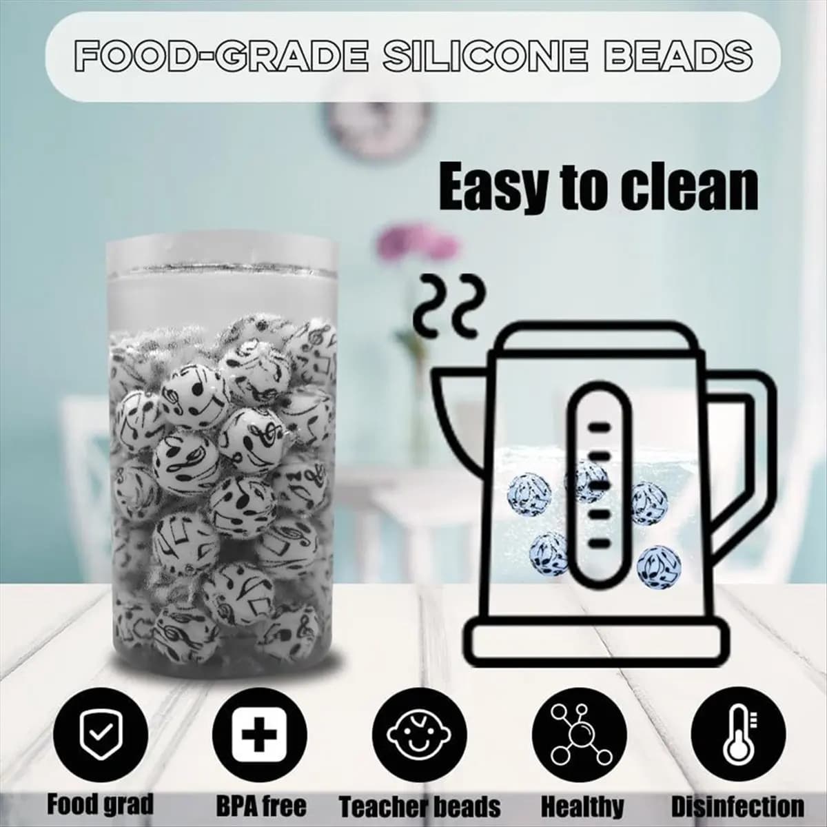*X07A 50 pieces of 15 mm thick silicone beads for bulk key rings for pen, necklace, bracelet, cord, creation C
