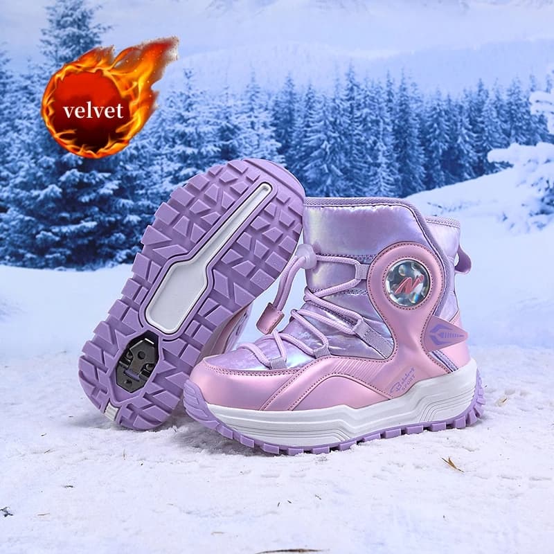 Scarpe da ginnastica da ragazza in pelliccia invernale Stivali da trekking con artiglio in acciaio antiscivolo per esterni Scarpe sportive alte per bambini Stivali da neve per bambini in velluto per ragazzo
