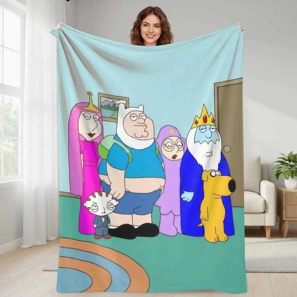 Adventure Time & Family Guy Flannel Blanket – Soft, Warm, Available Multiple Sizes; Classic Cartoon Print Blanket Home Travel