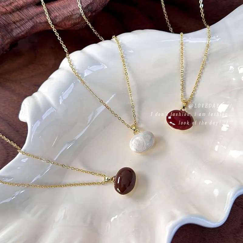 Coffee White Enamel Bean Collarbone Chain Lightweight Premium Daily Wear Layering Slim Fit Necklace for Women Office Party Use