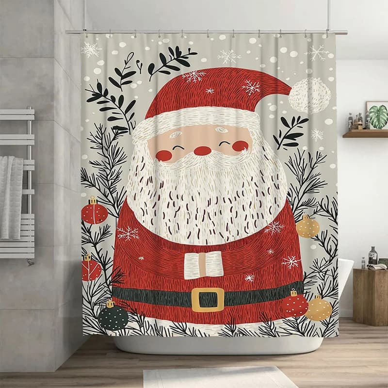 Tuniu Affascinante tenda da doccia con Babbo Natale, festosa decorazione natalizia per il bagno, set di tessuti per la casa per le vacanze carine