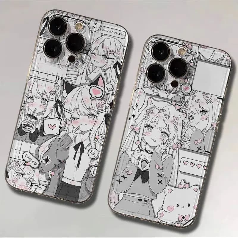 Cover per iPhone in Stile Manga Giapponese per Ragazze, Anti-caduta, per iPhone 17 Air 16E Pro 15 14Plus 13 12 11 XS XR Max, Kawaii
