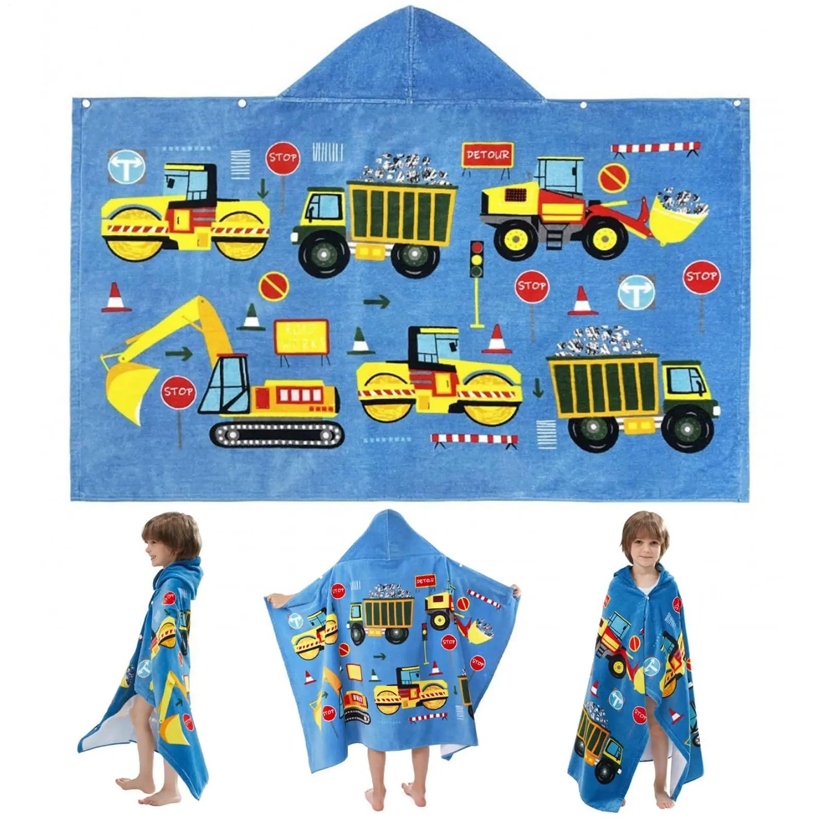 Asciugamano per bambini Asciugamano con cappuccio per bambini con design del veicolo 50x30 pollici Coperta morbida e assorbente per il nuoto Doccia Piscina Viaggio Ragazzo