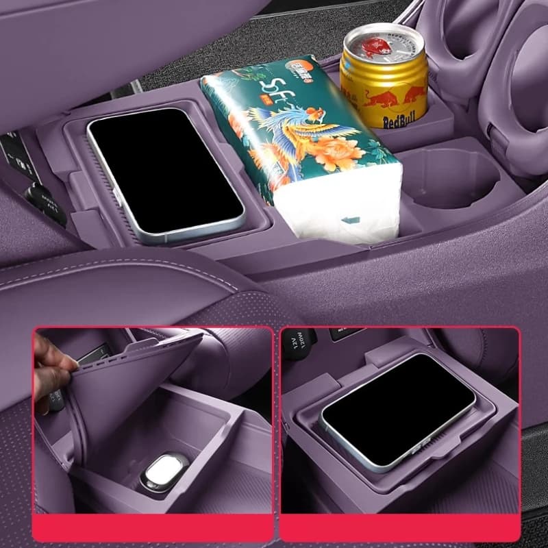 Box Portaoggetti Centrale per Bracciolo Auto per LEAPMOTOR B10, Doppio Vano Portaoggetti con Cuscinetto in Silicone, Accessori Interni per Modifica Auto