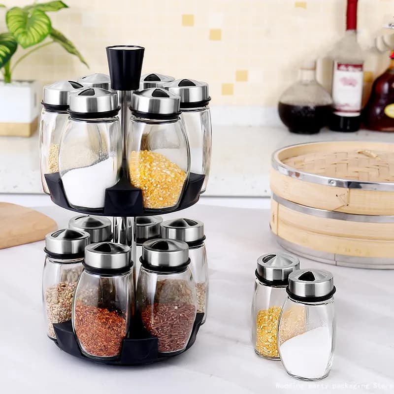 Barattolo di spezie bottiglia di vetro contenitore per spezie al pepe scatola per condimenti portabottiglie da cucina organizzatore portabottiglie Set di portabottiglie per condimenti