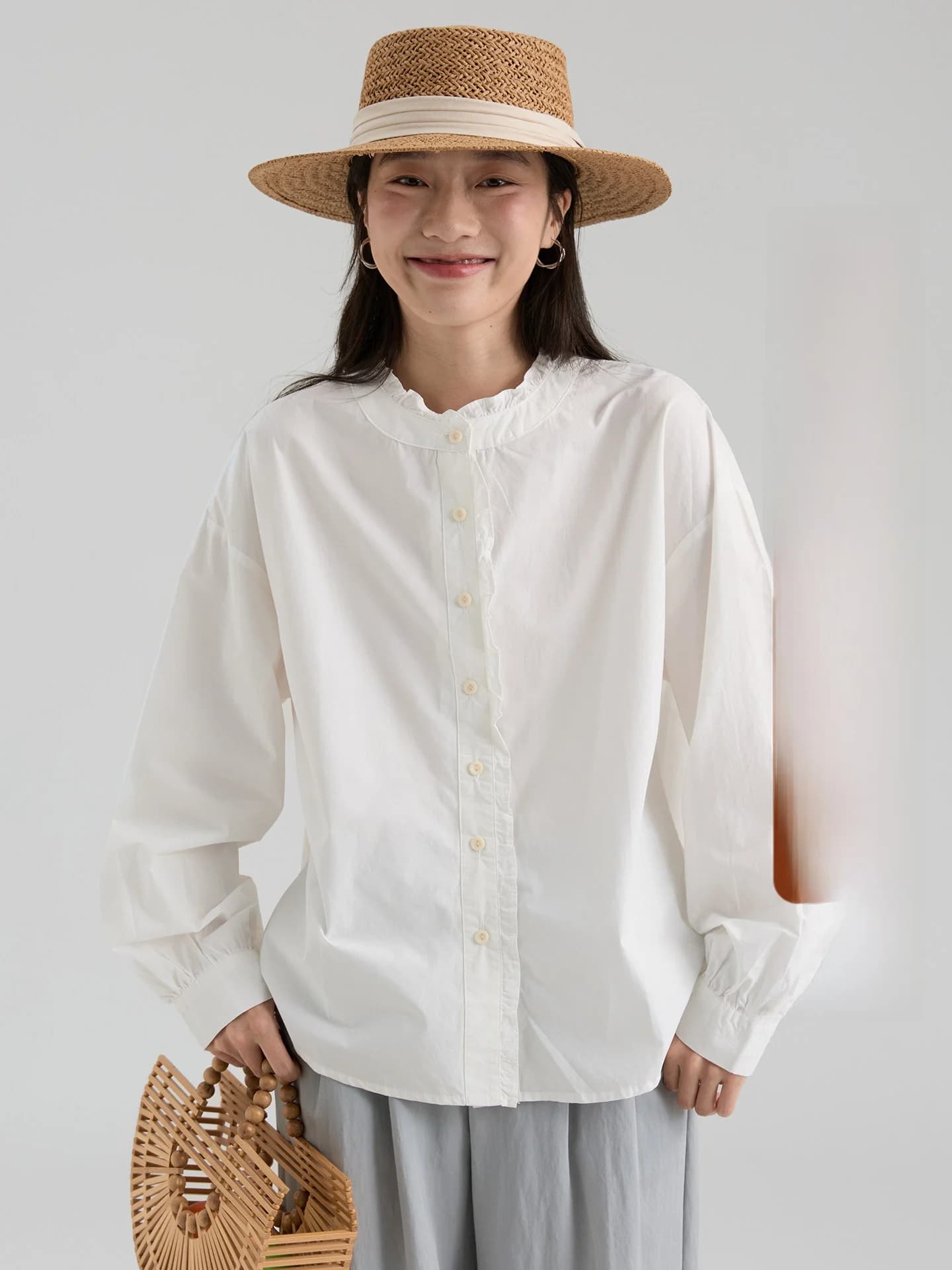 Spring New Style Drawwind2026 Loose Long Sleeve Pure Cotton Women's Shirt Floral Lace Collar Korean Style Straight Cut Blouse