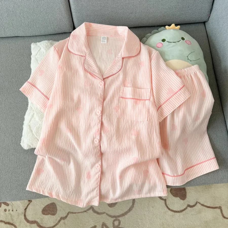2Summer short-sleeve cloud cotton pajama set for women, comfortable and trendy, shorts suitable for wearing outside, home wear