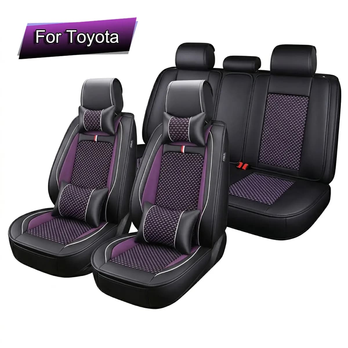 Car Seat Covers Full Set Cooling Rayon Leather, Fit For Toyota Hybrid RAV4, Camry, Corolla, 4Runner, Prius, C-HR, Avalon, Crown, Airbag Compatible