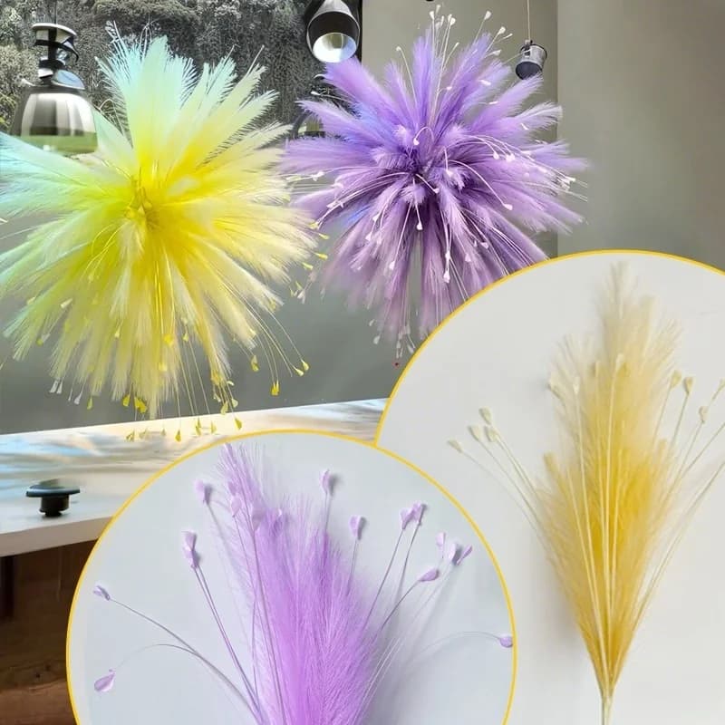 7pcs Artificial Flowers Fluffy Pampas Grass Bouquet Wedding Family Vase Stuffing Boho Party Fake Plant Reed Grass Laser Grass