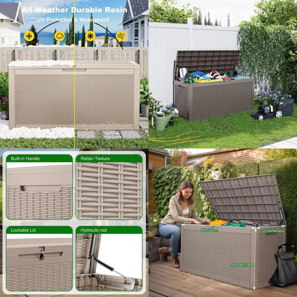 Contenitore da Esterno con Chiusura di Sicurezza da 120 Galloni per Patio, Attrezzi da Giardino e Mobili (Grigio)