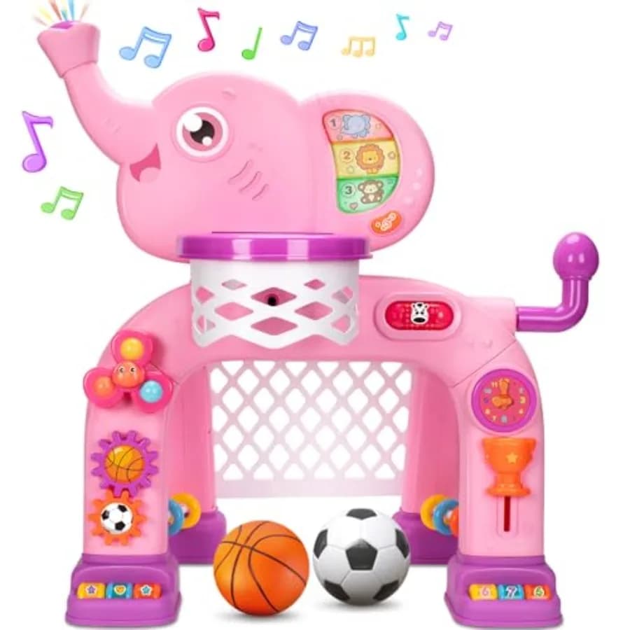 Canestro da basket e porta da calcio per bambini, giocattoli sportivi per bambini di 1, 2, 3 anni, giocattoli Montessori, giocattolo musicale interattivo con
