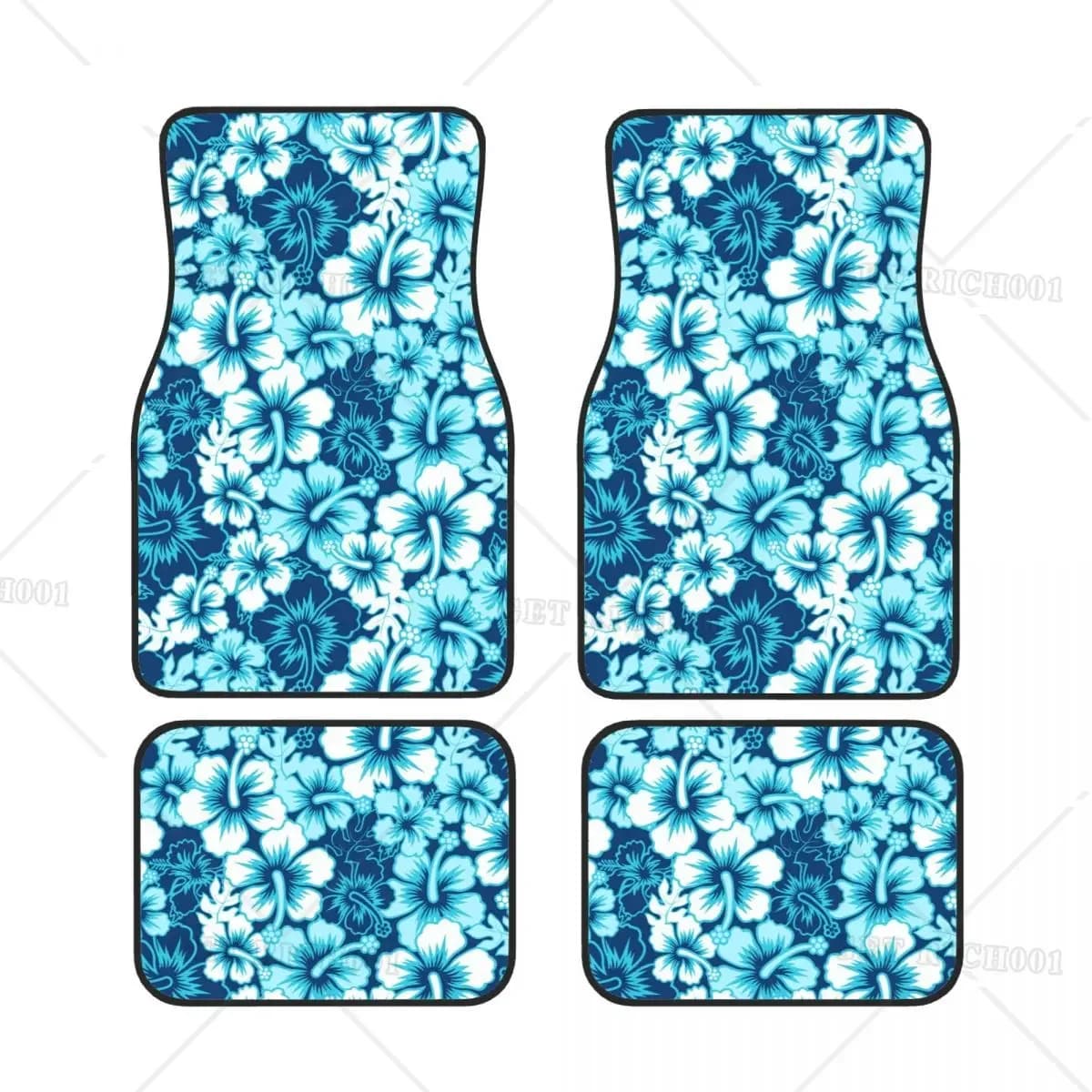 Tappetini per auto blu tropicale Hibiscus 4 pezzi Accessori per auto Tappetini antiscivolo spessi universali per interni auto