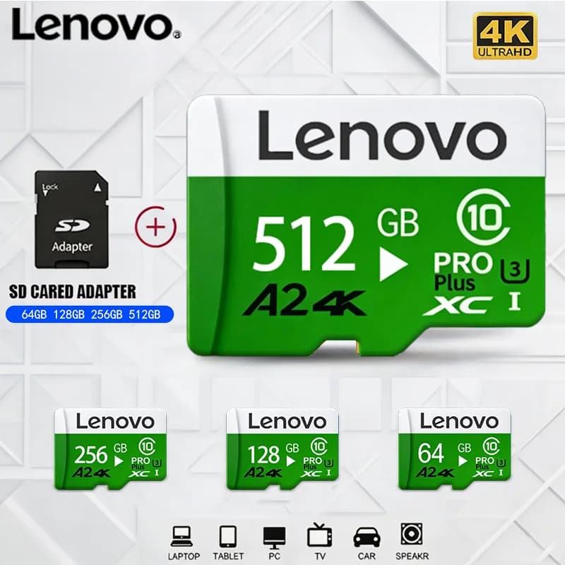 Scheda di Memoria MicroSD TF Lenovo 512GB A2 4K 256GB Alta Velocità Flash Storage 128GB 64GB per Smartphone Fotocamera Dash Cam
