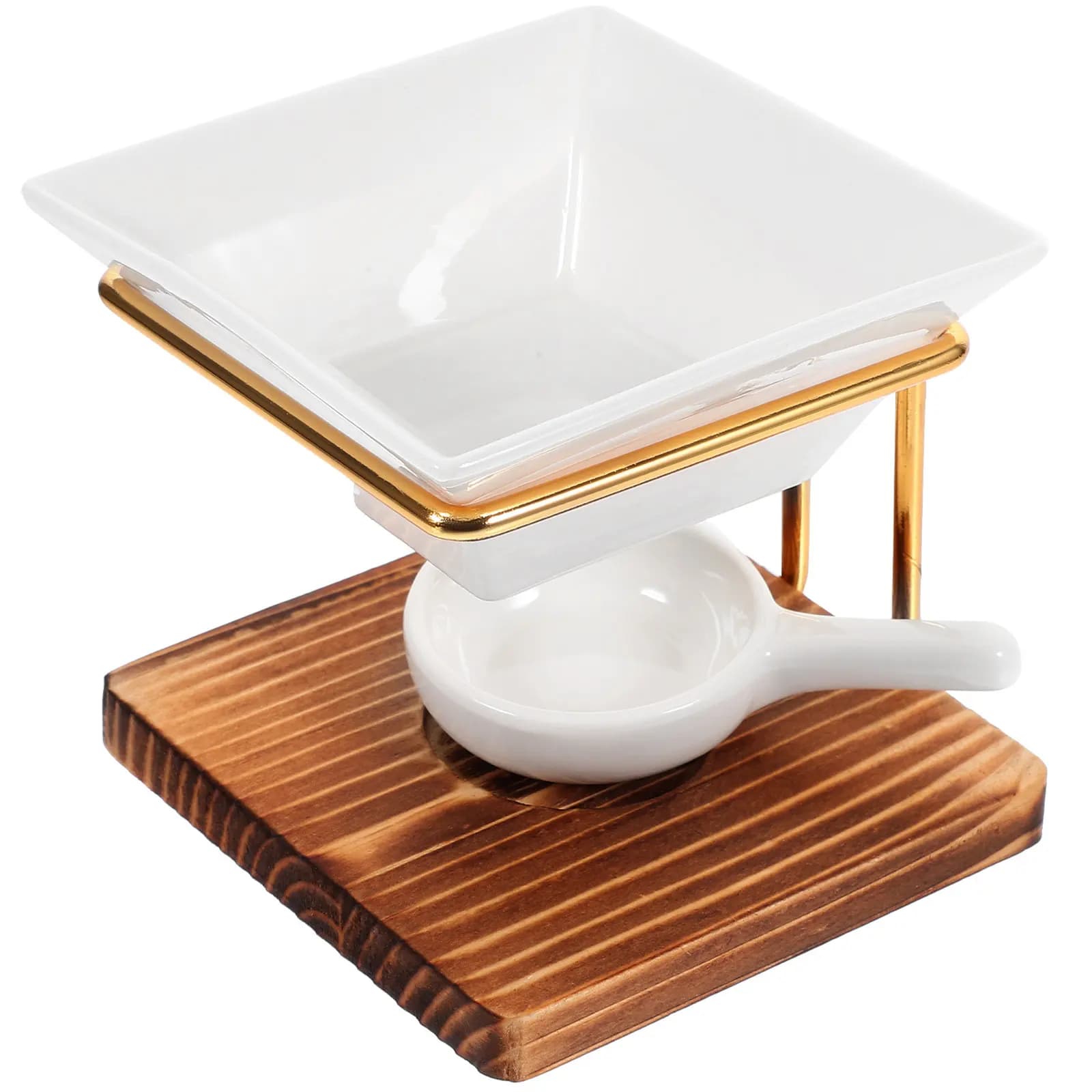 Set Bruciatore per Oli Essenziali con Base in Legno, Struttura in Ferro e Ceramica, Portacandele Tealight, Scaldacera e Diffusore di Aromi