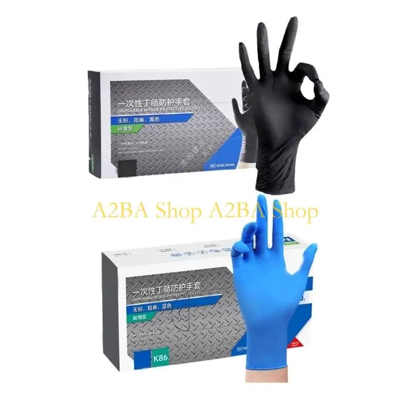 A2BA 100 pezzi Guanti monouso in nitrile Polvere alimentare Facile resistente all'olio con struttura antiscivolo per pulizia