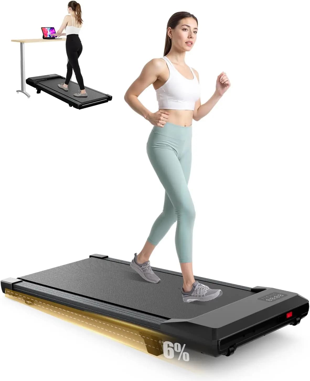 3-in-1 Portable Under Desk Treadmill with Incline, Quiet 2.5 HP Mini Walking Pad for Home Office, Remote Control LED Display, 300 Lbs Capacity