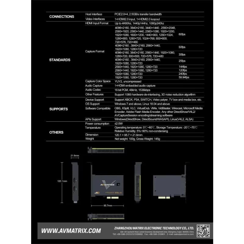 Good AVMATRIX VC12-4K HDMI 2.0 PCIE Capture Card 4K60 Uncompressed 1080p240Hz Loop-out for E-sports Live Streaming OBS
