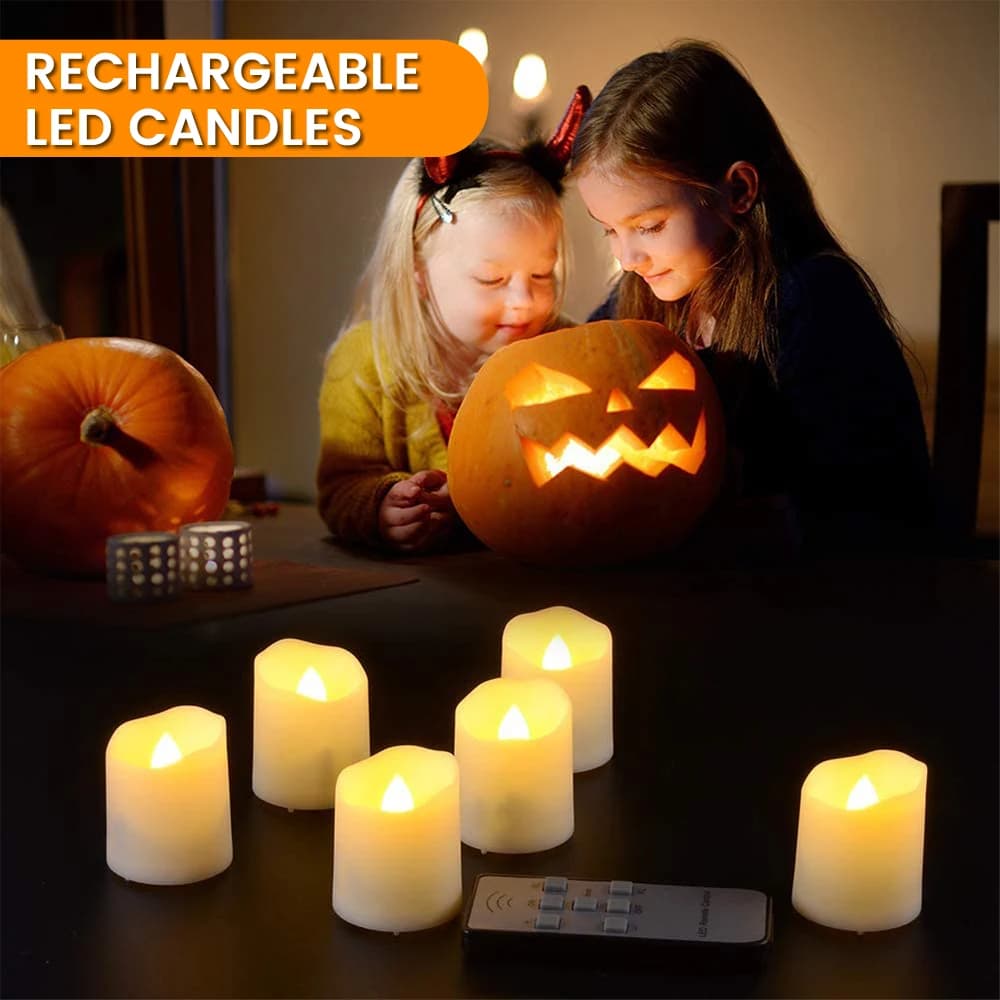 6pcs LED Rechargeable Candle Light With Remote Timer LED No Flame Thrilling Tea Lights Charger USB Battery Christmas Decoration