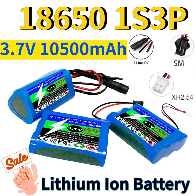 Batteria al litio 1S3P 3.7V 10500mAh 18650 con connettore XH2.54-2P per luce LED da pesca, altoparlante Bluetooth, luce di emergenza 4.2V e batteria di riserva