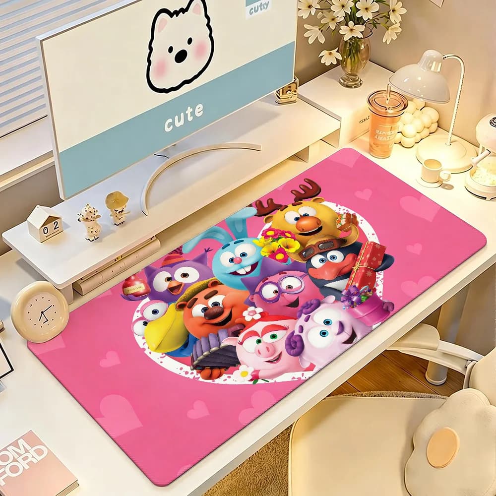 Cartoon Cute KikoRiki Smeshariki Mouse Pad Large Non-Slip Waterproof Mat Stitched Edge Keyboard Pad for Gaming Daily Office