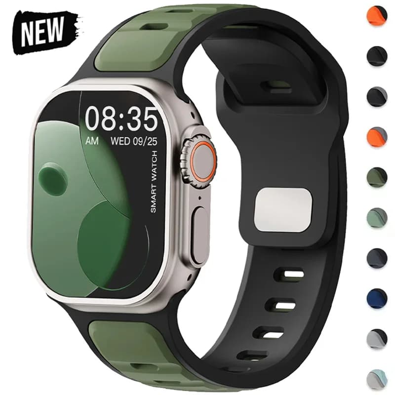 Two Tone Silicone Strap for Apple Watch Band Ultra 3 2 49mm 46mm 44mm 45mm Sports Wristband for Iwatch Series 11 10 9 8 7 6 SE 5