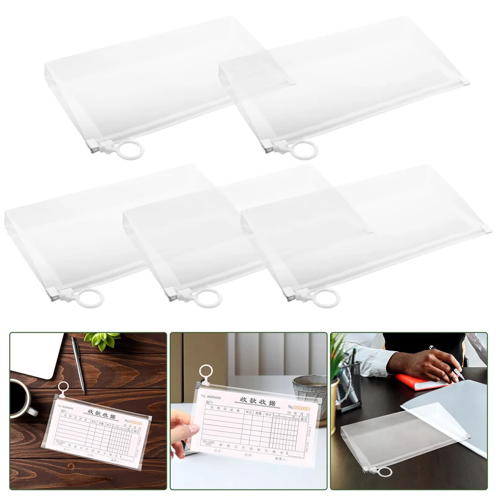 5Pcs Large Capacity Document Folders PP File Storage Bags Transparent Document Holders School Office File Organizers B6 Size