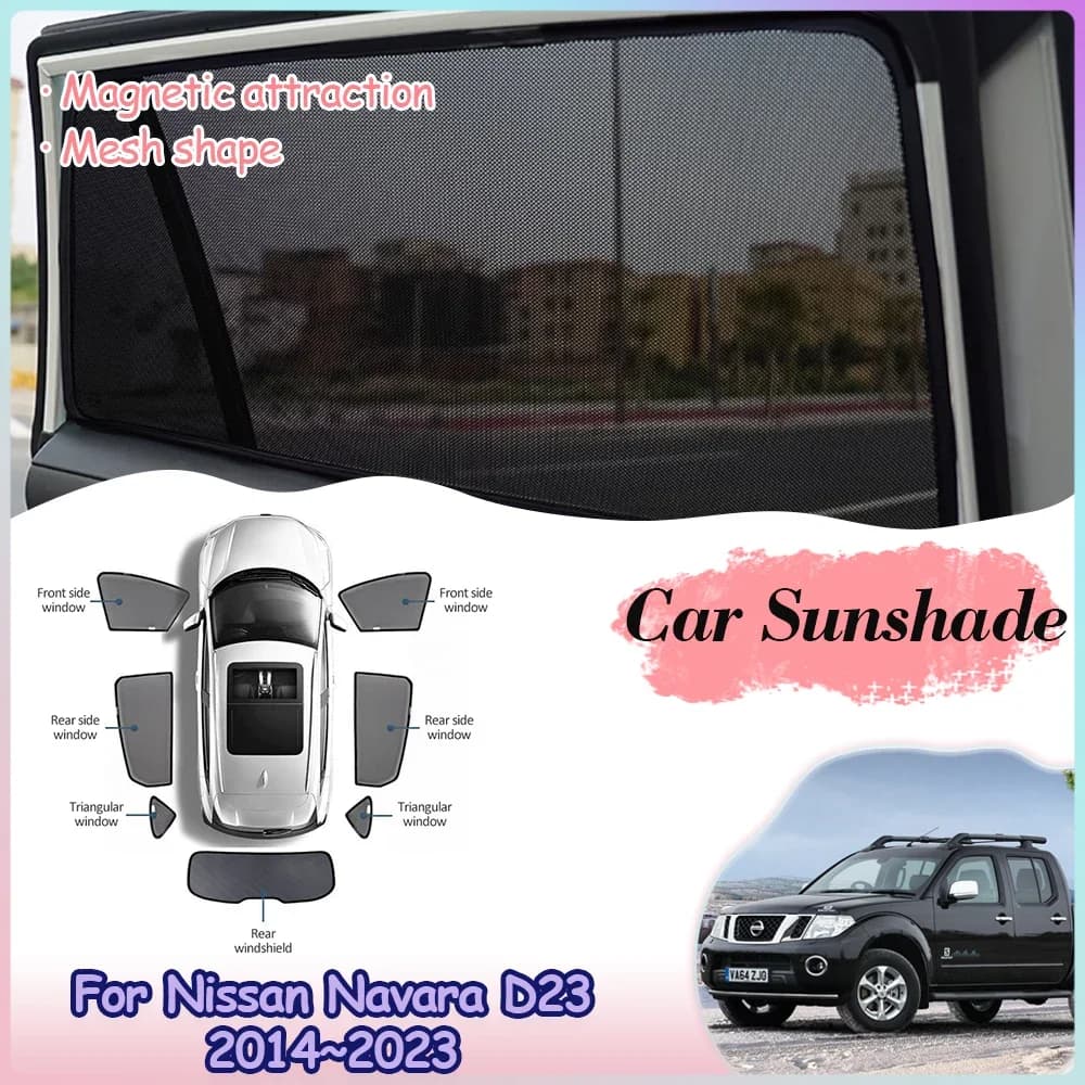 Parasole magnetici per auto per Nissan Navara Frontier NP300 D23 2014 ~ 2023 visiera per parabrezza posteriore finestra laterale accessori per tende in rete