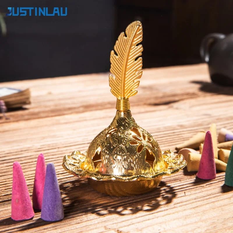 JUSTINLAU Mini Bruciatore di Incenso in Metallo per Interni, Porta Incenso per Buddismo, Vassoio per Bastoncini di Incenso, Decorazioni Creative da Tavolo per la Casa