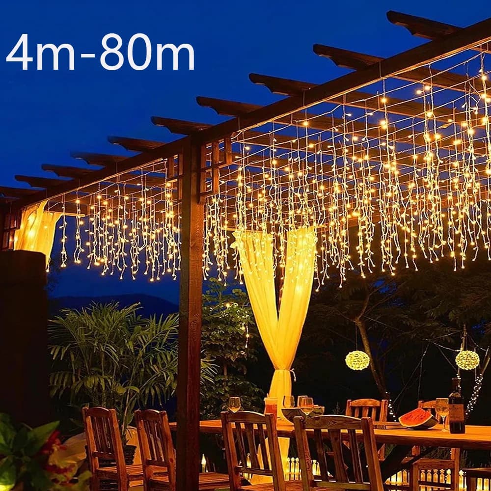Christmas Decoration 2026 For Home Outdoor Waterproof LED Curtain Icicle String Lights Street Garland On The House Patio Winter