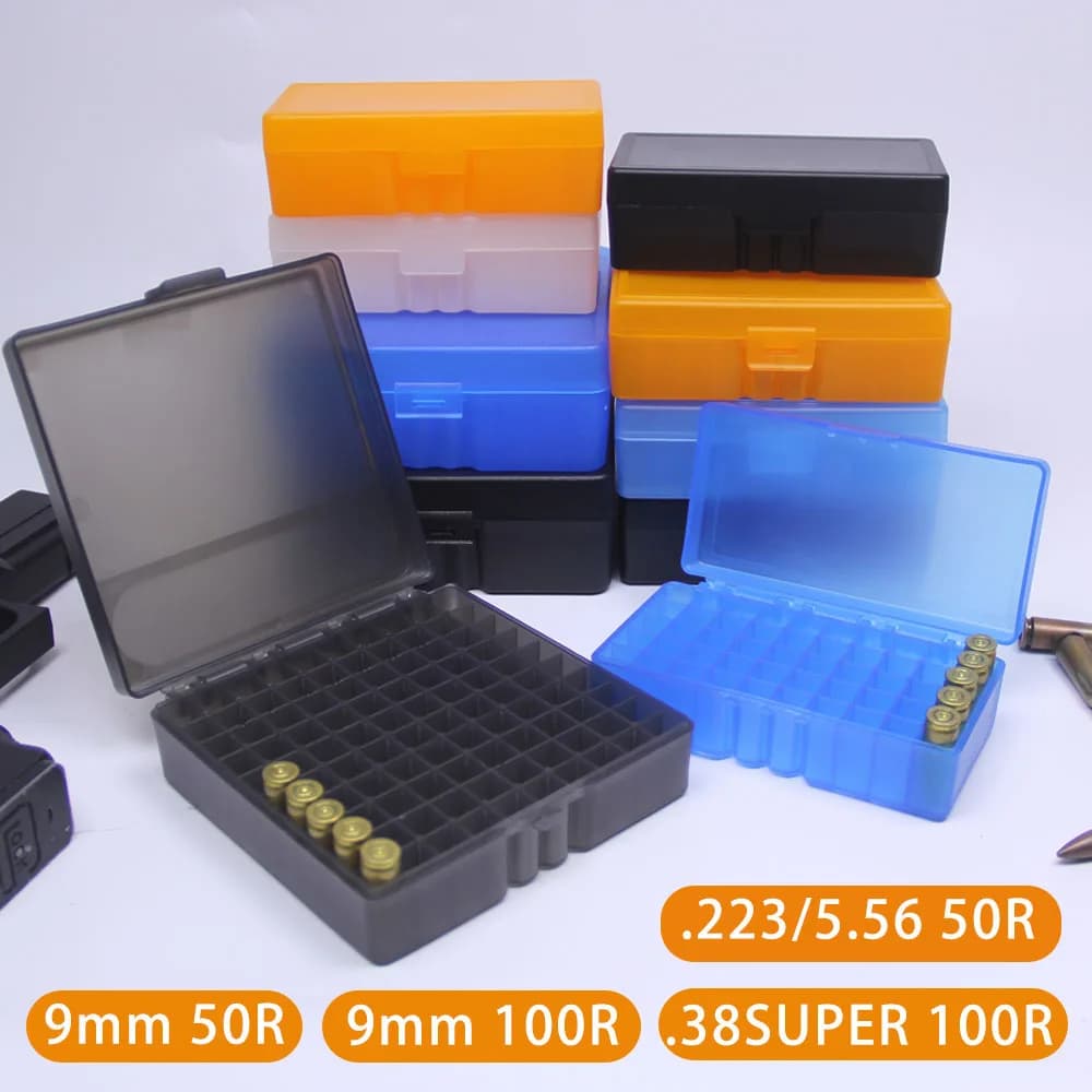 50/100 colpi scatola di proiettili tattica 9mm/.223/.38Super pistola fucile munizioni carry scatola di immagazzinaggio flip-top proiettili custodia caccia accessorio
