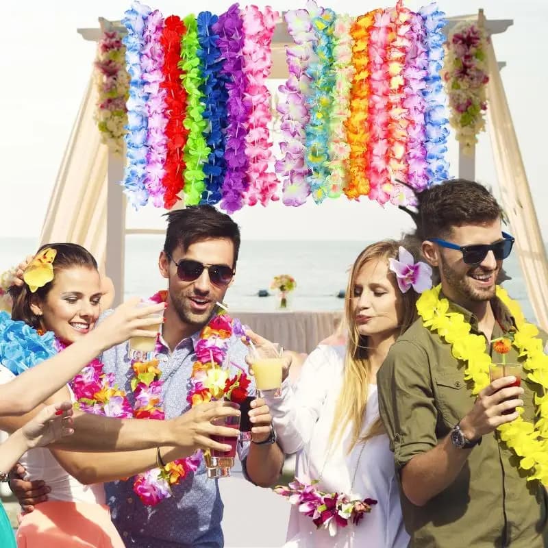 HOT!10Pcs Hawaiian Flower Necklace Artificial Garland Hawaii Beach Party Decoration Fancy Dress Luau Wedding Birthday Cosplay