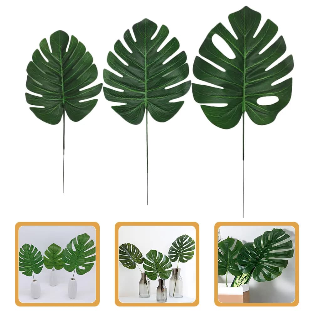 12 Pezzi di Foglie Artificiali di Monstera, Fogliame Tropicale Realistico per Decorazione di Soggiorno, Camera da Letto, Ufficio, Piante Finte Verdi da Parete
