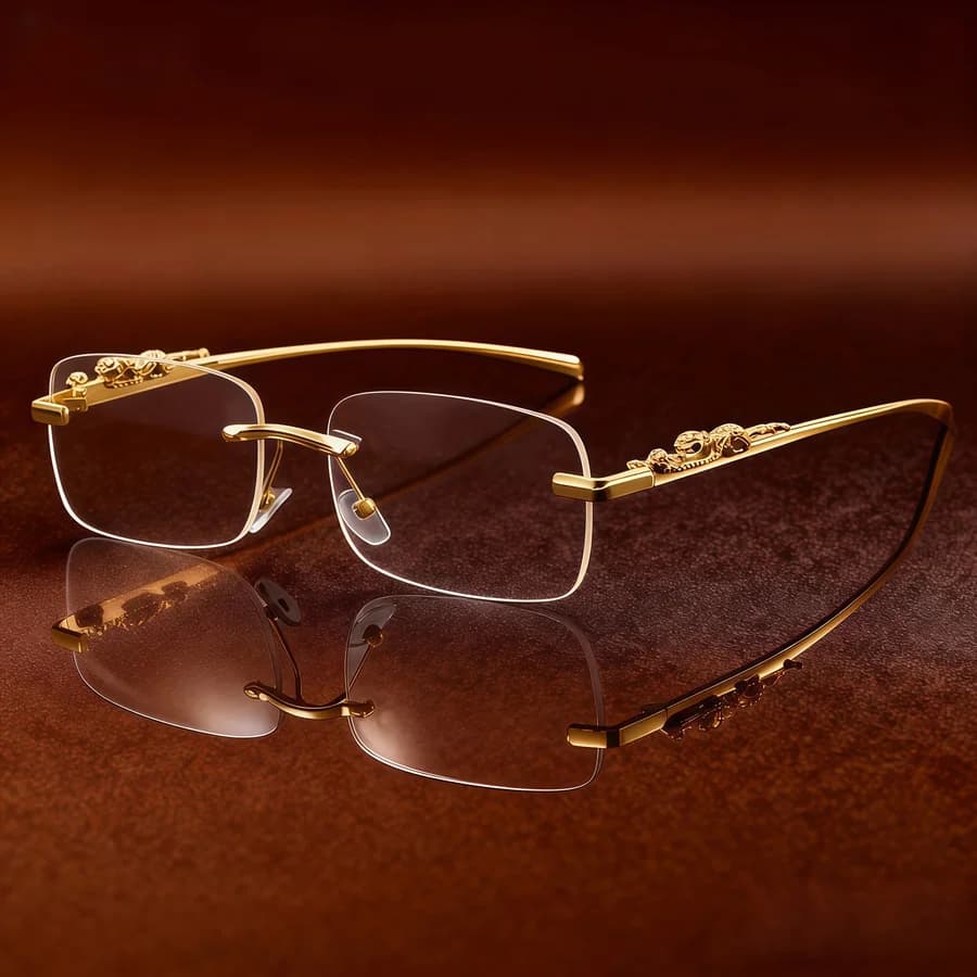 [Frameless Square Glasses] Unisex Frameless Square Clear Glasses - 1 Pair - Leopard Print Temple Tips for Decoration - Versatile