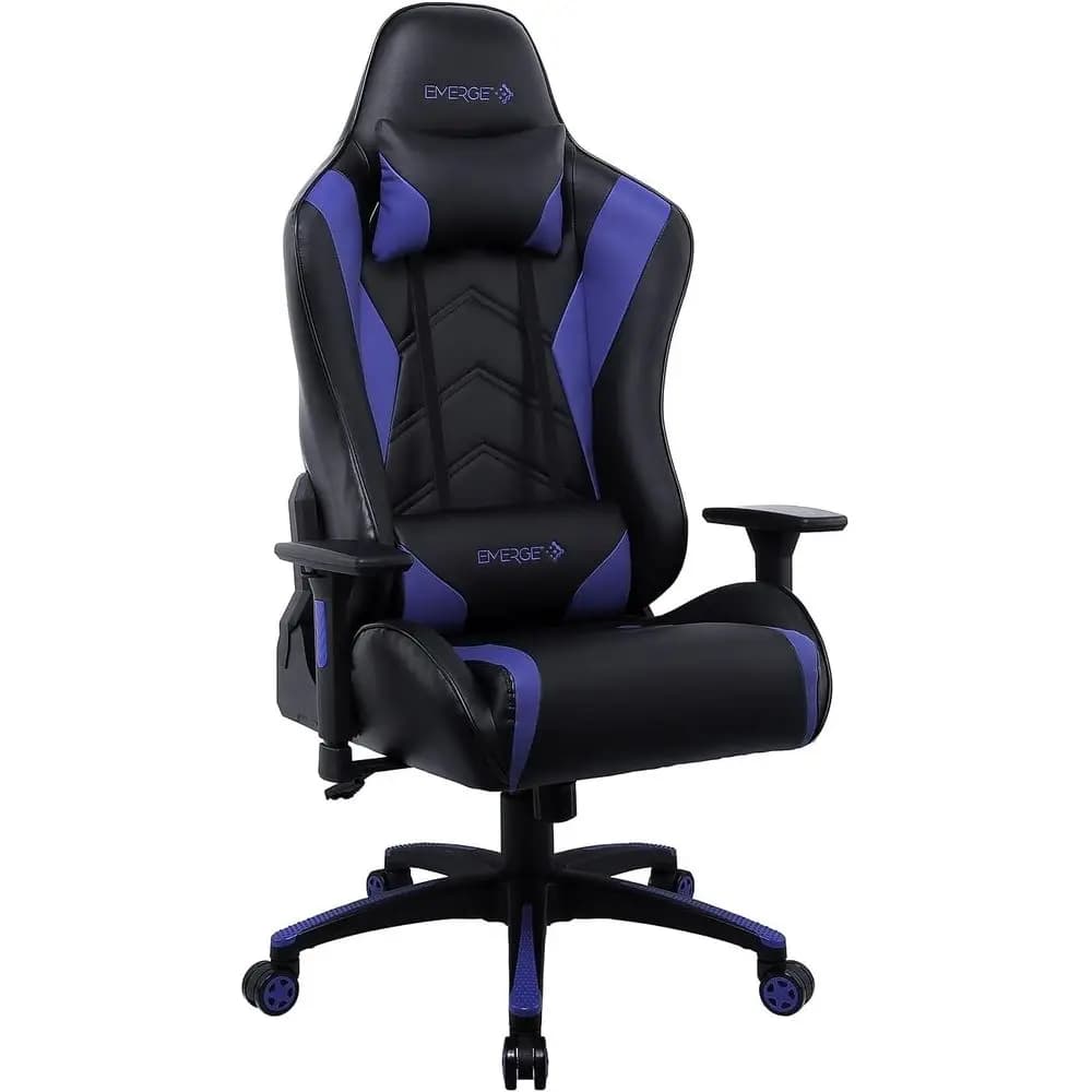 Sedia da gaming girevole ergonomica, altezza regolabile, blu