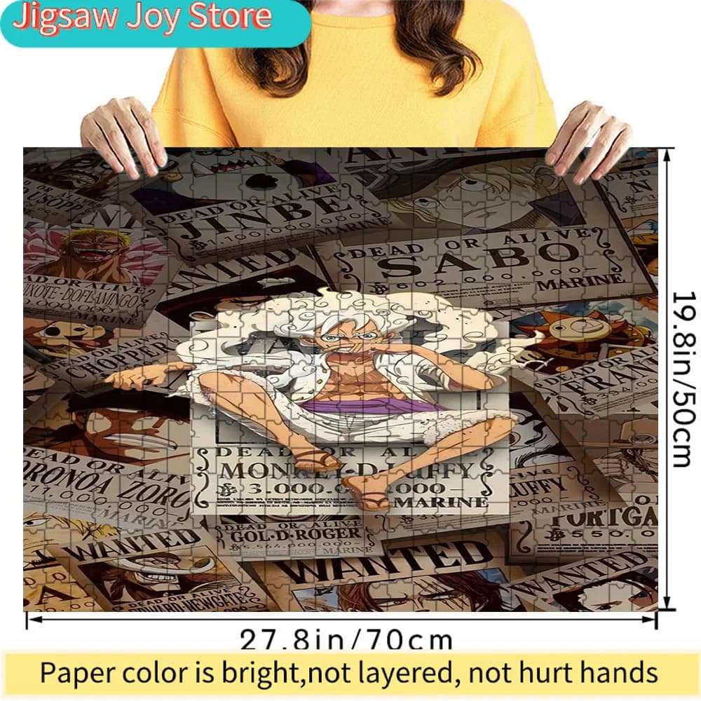 Puzzle di Carta Premium One Piece Monkey D. Luffy Gear 5 con Sfondo Collage Poster Wanted, Arte Anime di Alta Qualità in Cartone
