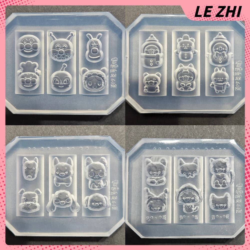 Cartoon Simpatici Animali Gatti Cani Coniglio Silicone Nail Art Template Stampo Kawaii Pupazzo di neve Fiore Fai da te Design Nail Art Carving Mold