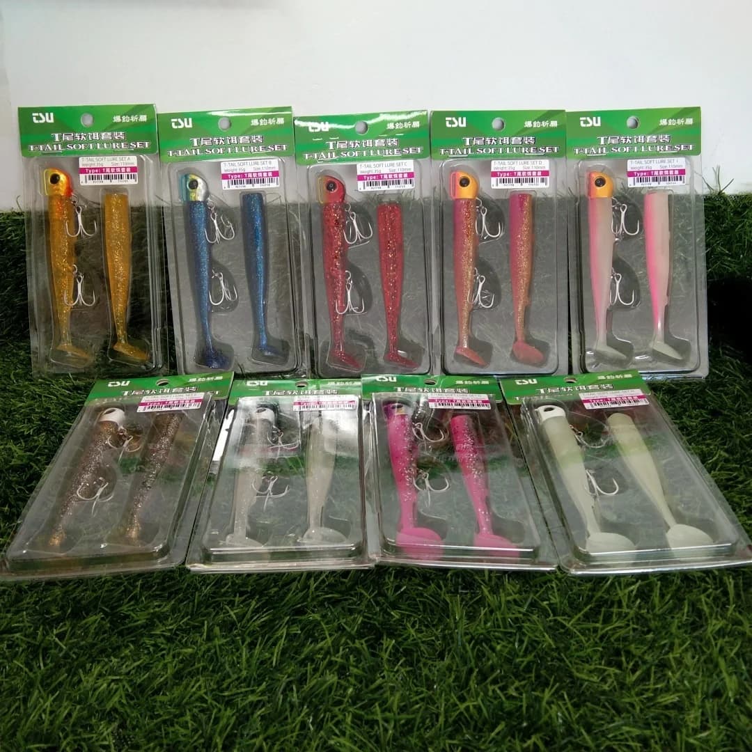 TSURINOYA 9 borse 110mm 35g Lunga Casting Jig Head T Coda Richiamo Morbido Set 2 pz Coda Spigola Richiamo di Pesca Affondamento Grandi Esche