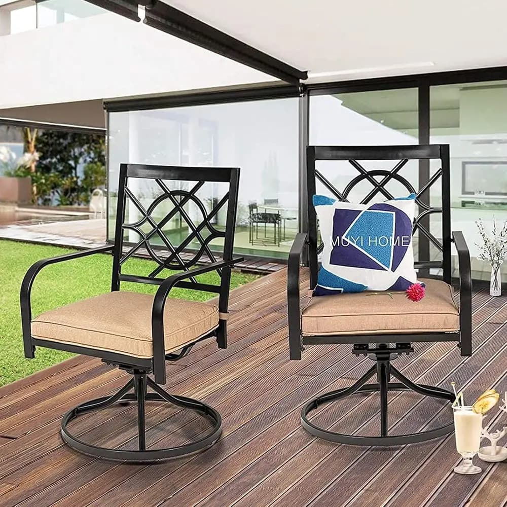 Set di 2 Sedie da Pranzo Girevoli in Metallo Resistente con Cuscini per Giardino e Bistrot