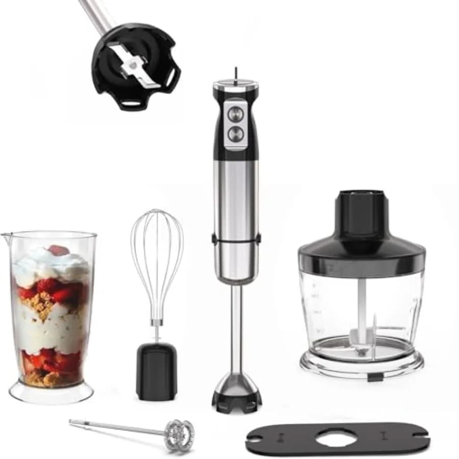 Frullatore a Immersione 5 in 1, Mixer Elettrico Portatile per Cucina, Frullatore a Immersione con Cavo e Beccuccio Tritatutto