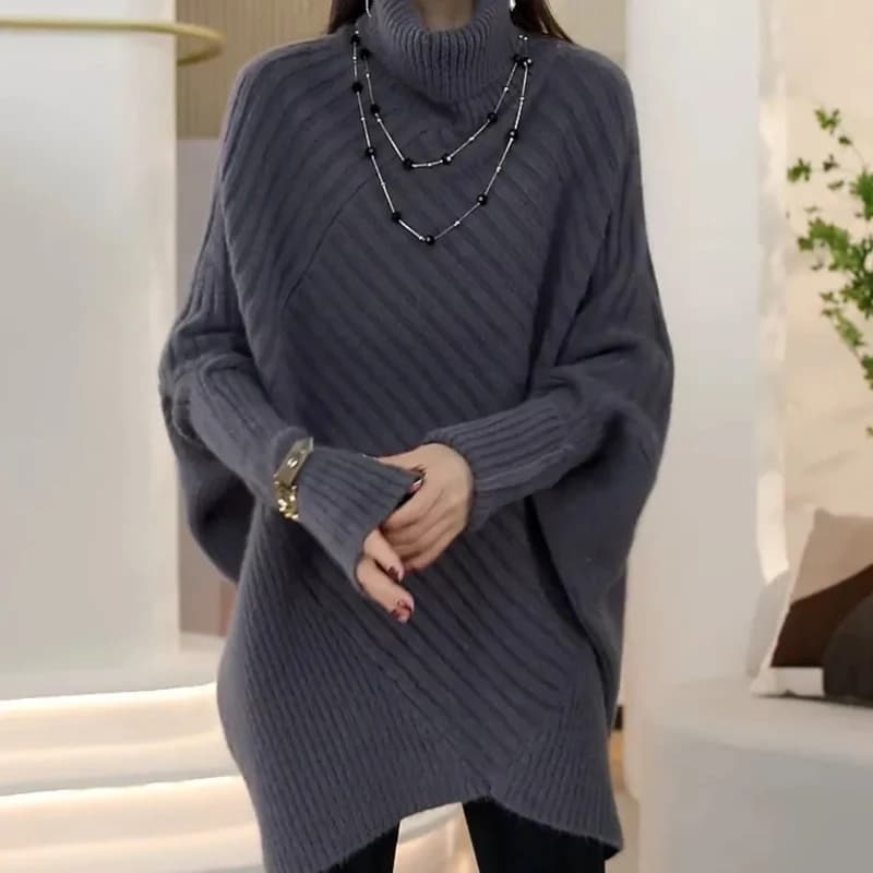 Maglione da donna con maniche irregolari, maglieria calda, pullover con colletto alto, giacca ampia, manica lunga, abbigliamento esterno, autunno, nuovo