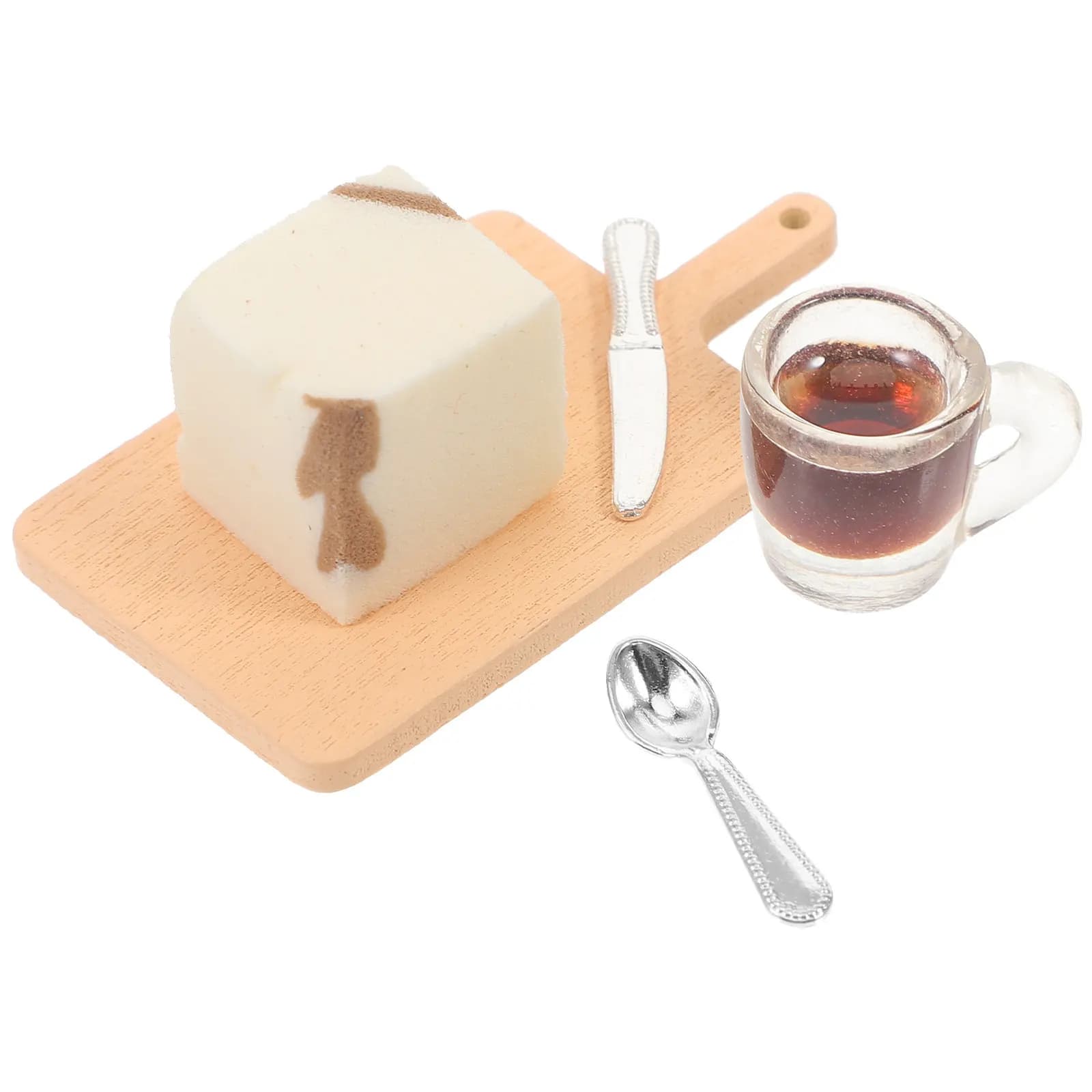 1Set Miniature Cutting Board Set with Cup Spoon Cutter Dessert Decor for Dollhouse Kitchen Pretend Play Mini House Decoration