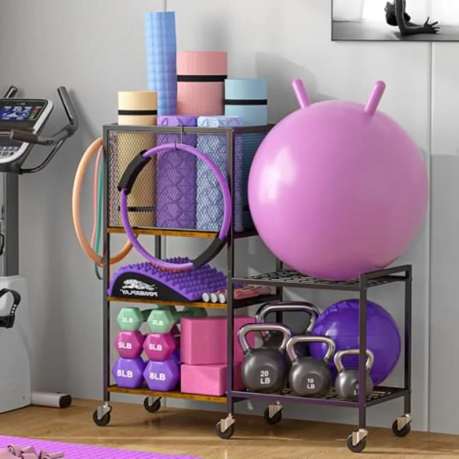 Porta Manubri e Tappetini Yoga, Organizzatore per Attrezzature da Palestra Domestica, Supporto per Pesi con Funzione di Stoccaggio