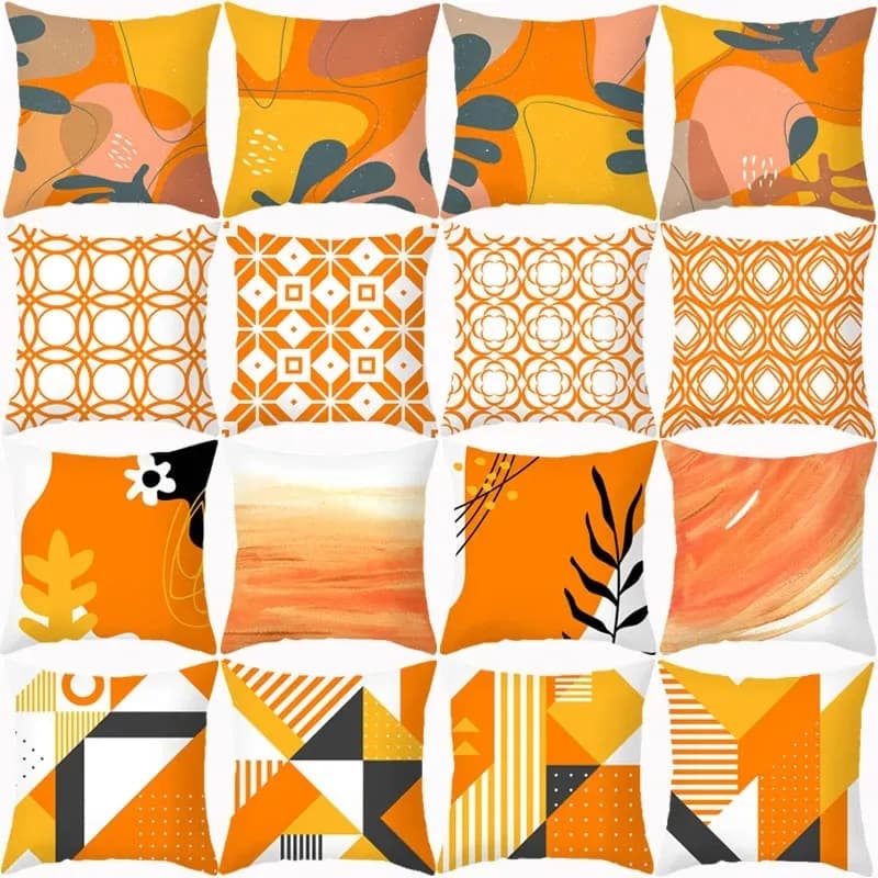 Fodera per cuscino astratta geometrica arancione con stampa corta in peluche per fodere per cuscini decorativi per divani del soggiorno