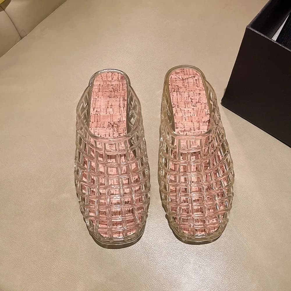 Round Toe PVC Crystal Slippers Non-Slip Soft Fishing Net Jelly Sandals Flat Low Bottom Transparent DIY Shoes Charms Shoes Girls