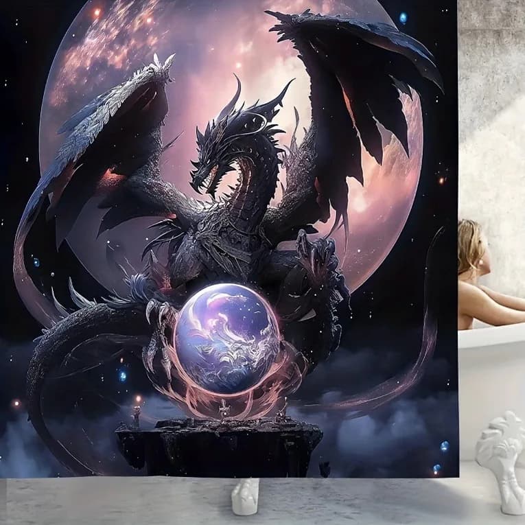 Tenda da doccia Night Dragon and the Sphere, lavabile, resistente allo sporco, tenda da bagno in poliestere impermeabile per la decorazione domestica