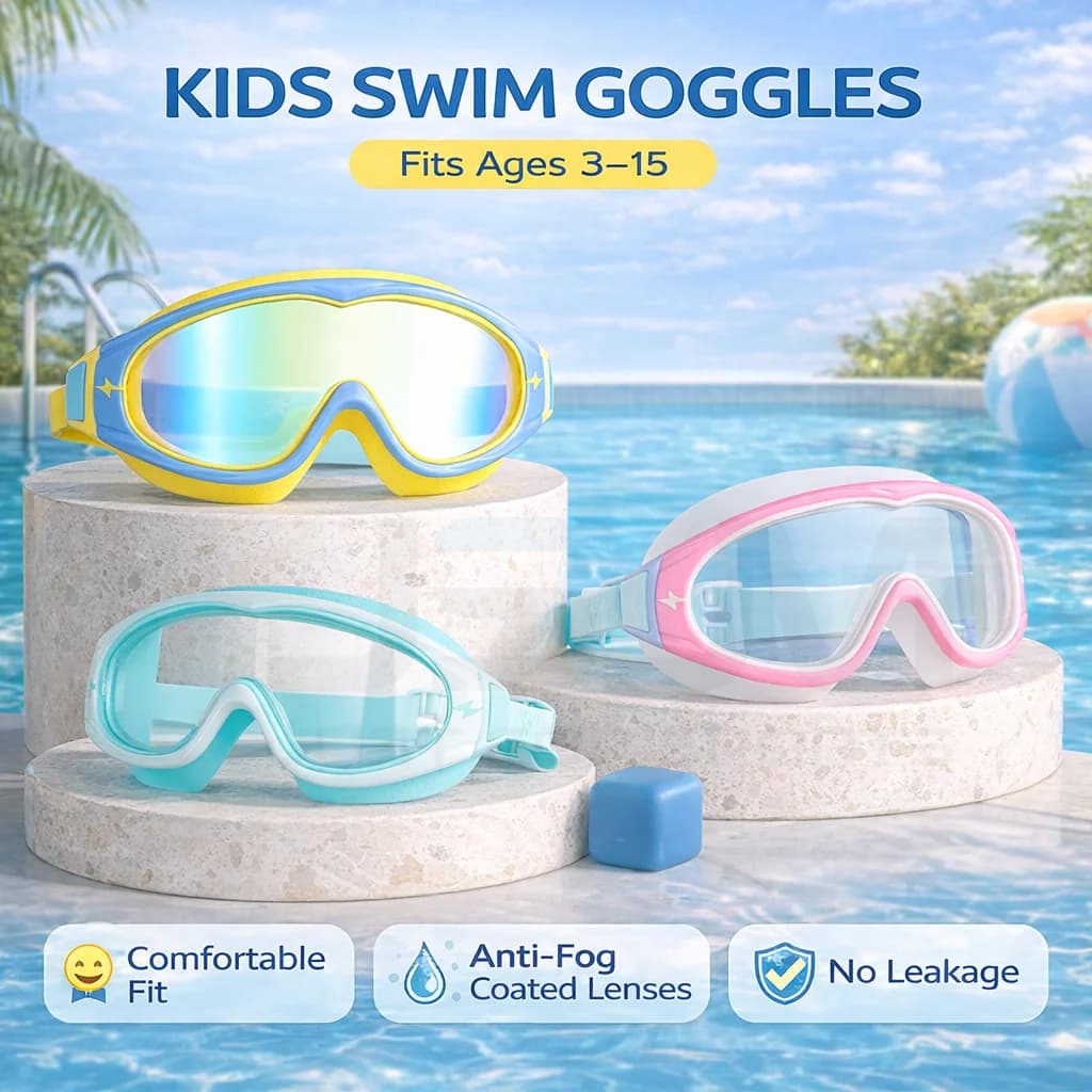 JSJM swimwear for children, big frame, HD, wide vision, anti-fog, waterproof, for boys and girls from 3 to 15 years, choice of multiple colors